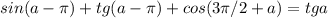 sin(a-\pi)+tg(a-\pi)+cos(3\pi/2+a)=tga