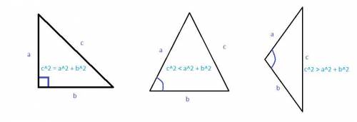 Определите тип треугольника (остроугольный, тупоугольный, прямоугольный) сданными сторонами. даны тр