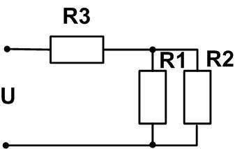 Два параллельно соединенных r1 и r2 соединены с третьим r3 последовательно. сопротивление на каждом