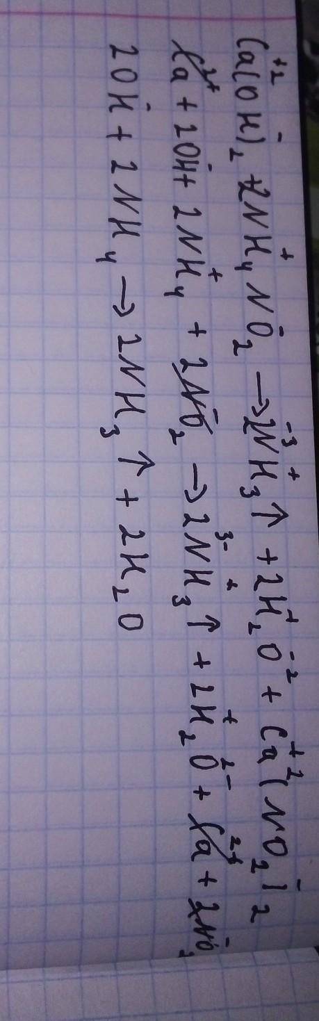 Напишите молекулярное, полное и сокращённое ионное уравнения реакция ca(oh)2+nh4no2