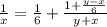 \frac{1}{x}=\frac{1}{6}+\frac{1+\frac{y-x}{6}}{y+x}