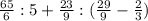 \frac{65}{6} : 5 + \frac{23}{9} : (\frac{29}{9} - \frac{2}{3})