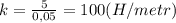 k = \frac{5}{0,05} = 100 (H/metr)