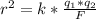 r^{2} = k*\frac{q_{1}*q_{2}}{F}