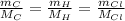 \frac{m_C}{M_C} = \frac{m_H}{M_H} = \frac{m_{Cl}}{M_{Cl}}