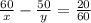 \frac{60}{x}-\frac{50}{y}=\frac{20}{60}