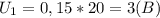 U_{1} = 0,15*20 = 3(B)