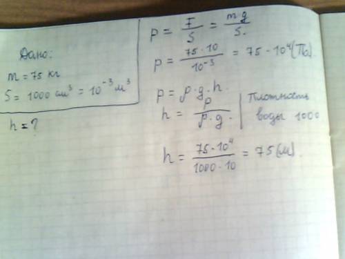 Человек стоит на кожаном мешке с водой.на какую высоту поднимется вода в трубке,если масса человека