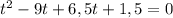 t^2-9t+6,5t+1,5=0