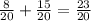 \frac{8}{20}+\frac{15}{20}=\frac{23}{20}