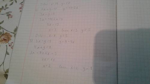 Найдите решение системы уравнений: 1) х-у=9 х+у=29 2) 2х+у =11 3х-у =4 3) 3х-у=5 4х+у=9