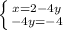 \left \{ {{x=2-4y} \atop {-4y=-4}} \right.