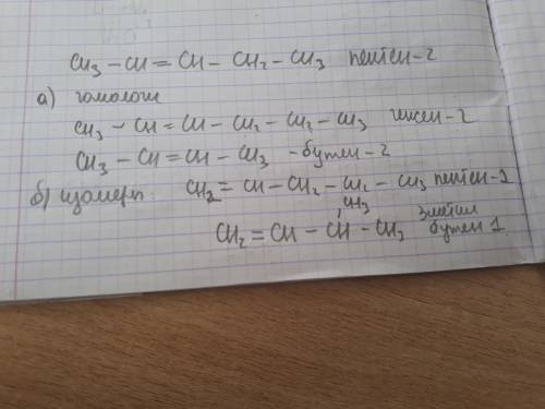 Составить 2 гомолога и 2 изомера вещества : h3c-ch=ch-ch2-ch3