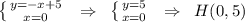 \left \{ {{y=-x+5} \atop {x=0}} \right. \; \; \Rightarrow \; \; \left \{ {{y=5} \atop {x=0}} \right. \; \; \Rightarrow \; \; H(0,5)