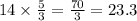 14 \times \frac{5}{3} = \frac{70}{3} = 23.3