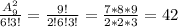 \frac{A_9^2}{6!3!}=\frac{9!}{2!6!3!}=\frac{7*8*9}{2*2*3}=42