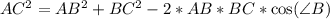 AC^2=AB^2+BC^2-2*AB*BC*\cos(\angle B)