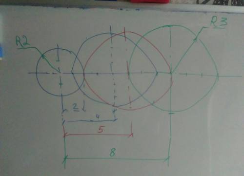 55. начертите окружности с радиусами2 см и 3 см, такими, чтобы рассто-яние между центрами было равно