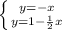 \left \{ {{y=-x} \atop {y=1-\frac{1}{2} }x} \right.