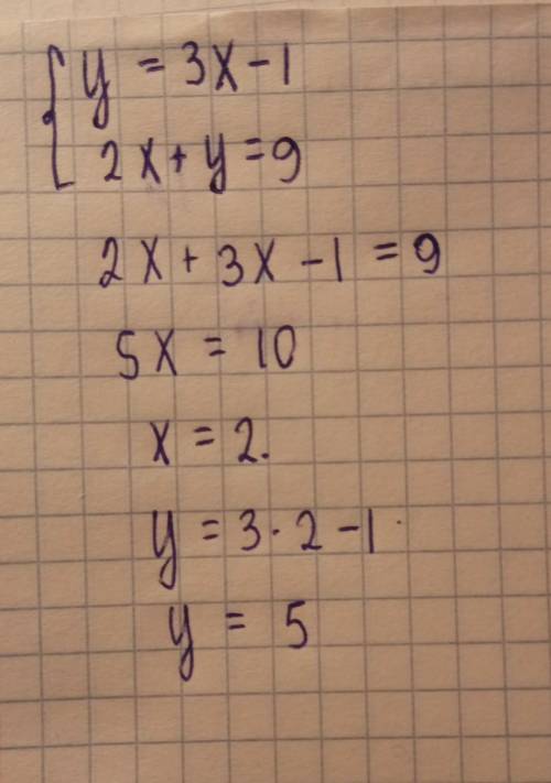 Y=3x-1 2x+y=9 решить систему уравнения методом переустановки 30 .
