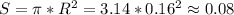 S=\pi *R^2=3.14*0.16^2 \approx 0.08