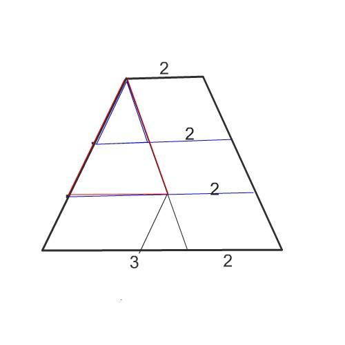 Решите (хватит ответа) 1)боковую сторону трапеции разделили на три равных отрезка и через их концы п
