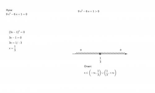 Решить неравенство 9х^2-6х+1> 0