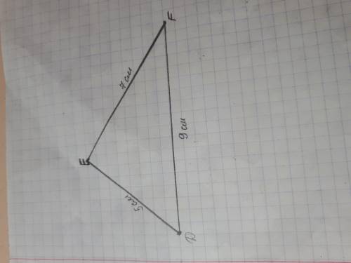 20 ! постройте треугольник def, если de = 5 см, ef = 7 см, df = 9 см. ​