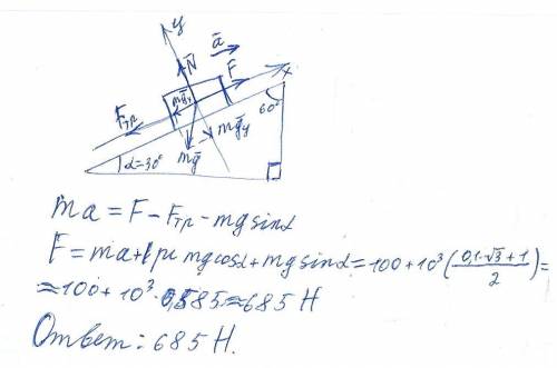 Необходимо по наклонной плоскости длиной 2 м и углом наклона 30° втянуть вверх с ускорением 1 м/с² к