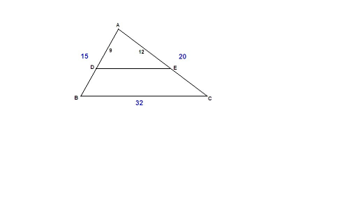 Втреугольнике авс ав=15 ас=20 вс=32 на стороне ав отложен отрезок ад=9см на стороне отрезка ас=12см.
