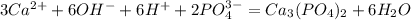 3Ca^{2+} + 6OH^- + 6H^+ + 2PO_4^{3-} = Ca_3(PO_4)_2 + 6H_2O