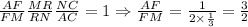 \frac{AF}{FM}\frac{MR}{RN}\frac{NC}{AC}=1 \Rightarrow \frac{AF}{FM} =\frac{1}{2\times\frac{1}{3} } =\frac{3}{2}