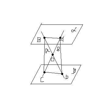 Дано: плоскость альфа параллельна плоскости бетта, прямая а пересекает прямую в в точке о. прямая а 