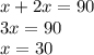 x+2x=90\\3x=90\\x=30\\