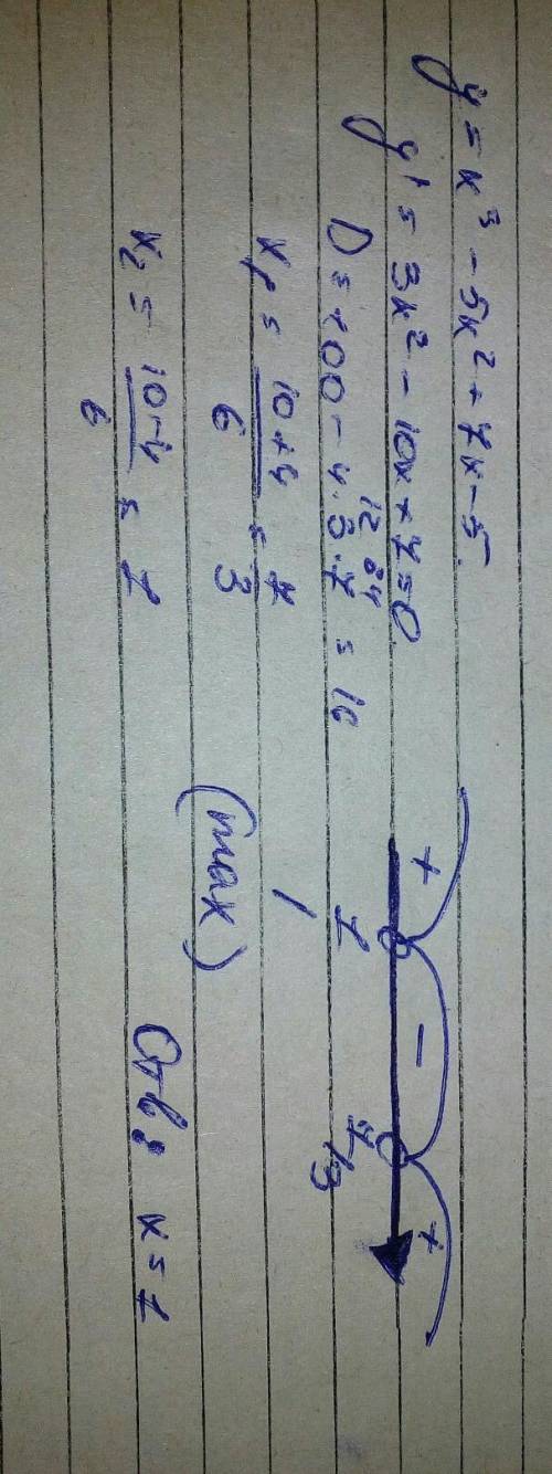 Найдите точку максимума функции: y=x^3-5x^2+7x-5 !