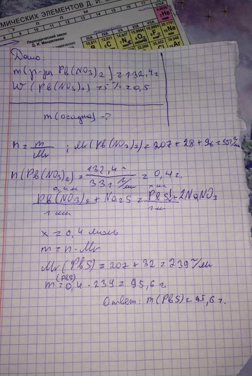 К132,4 г раствора с массовой долей нитрата свинца 5% добавили избыток раствора сульфида натрия. опре