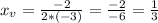 x_{v}=\frac{-2}{2*(-3)} =\frac{-2}{-6} =\frac{1}{3}