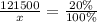 \frac{121500}{x} = \frac{20\%}{100\%}