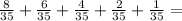 \frac{8}{35}+\frac{6}{35}+\frac{4}{35}+\frac{2}{35}+\frac{1}{35}=