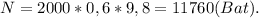 N = 2000*0,6*9,8=11760(Bat).