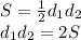 S=\frac{1}{2}d_{1}d_{2}\\ d_{1}d_{2}=2S