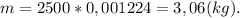 m = 2500*0,001224 = 3,06(kg).