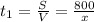 t_{1}= \frac{S}{V}= \frac{800}{x}