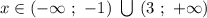 x \in (- \infty \ ; \ -1) \ \bigcup \ (3 \ ; \ + \infty)