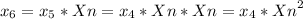 x_{6}=x_{5}*Xn=x_{4}*Xn*Xn=x_{4}*{Xn}^{2}