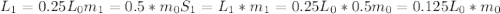 L_{1} = 0.25L_{0} m_{1} = 0.5*m_{0} S_{1} = L_{1}*m_{1} = 0.25L_{0}*0.5m_{0} = 0.125L_{0}*m_{0}