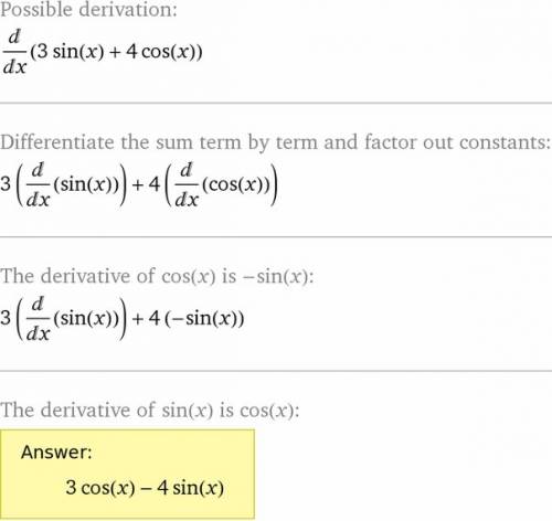 Найти производную функции у=3sinx+4cosx