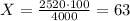 X=\frac{2520\cdot100}{4000}=63