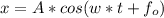 x=A*cos(w*t+f_o)