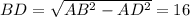 BD=\sqrt{AB^2-AD^2}=16